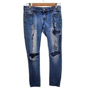 Bee & Ceci Distressed Skinny Jeans Womens Size 3 Low Rise Medium Waash Stretch‎